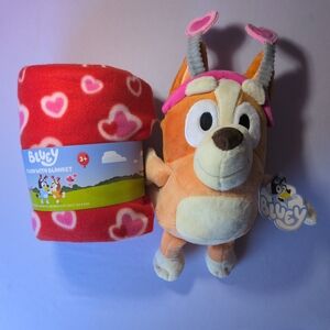Bluey BINGO Plush Stuffy Valentine's Gift Red Hearts Throw Blanket